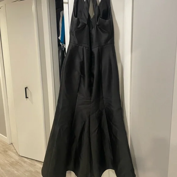 Alfred Sung Halter Satin Tumpet High Slit Gown Dress - Picture 3 of 6